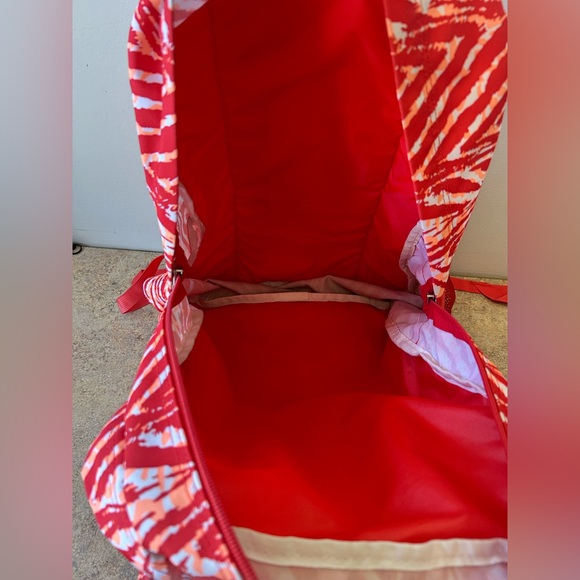 Jansport Backpack in Red, Orange and White Animal like print - Picture 6 of 10